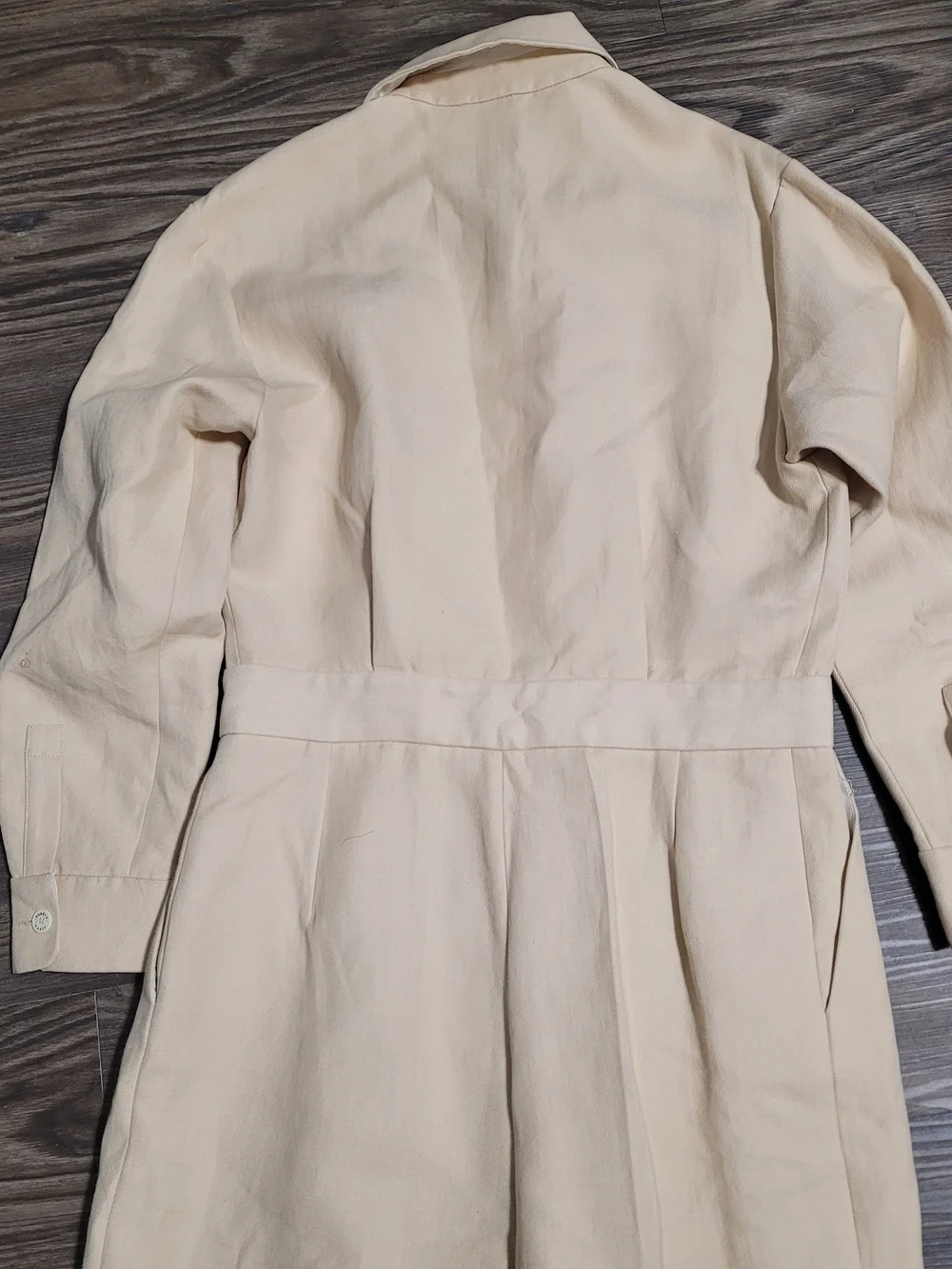 Sandro Cream Collared Utility Jumpsuit Uno Cotton Linen-Blend Twill Pockets M - Picture 6 of 15